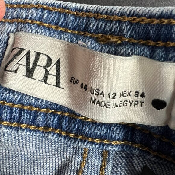Zara Jean Women 32x27* High Rise Wide Leg Blue Faded Raw Bottom Hem Denim Tag 12 - Picture 7 of 16